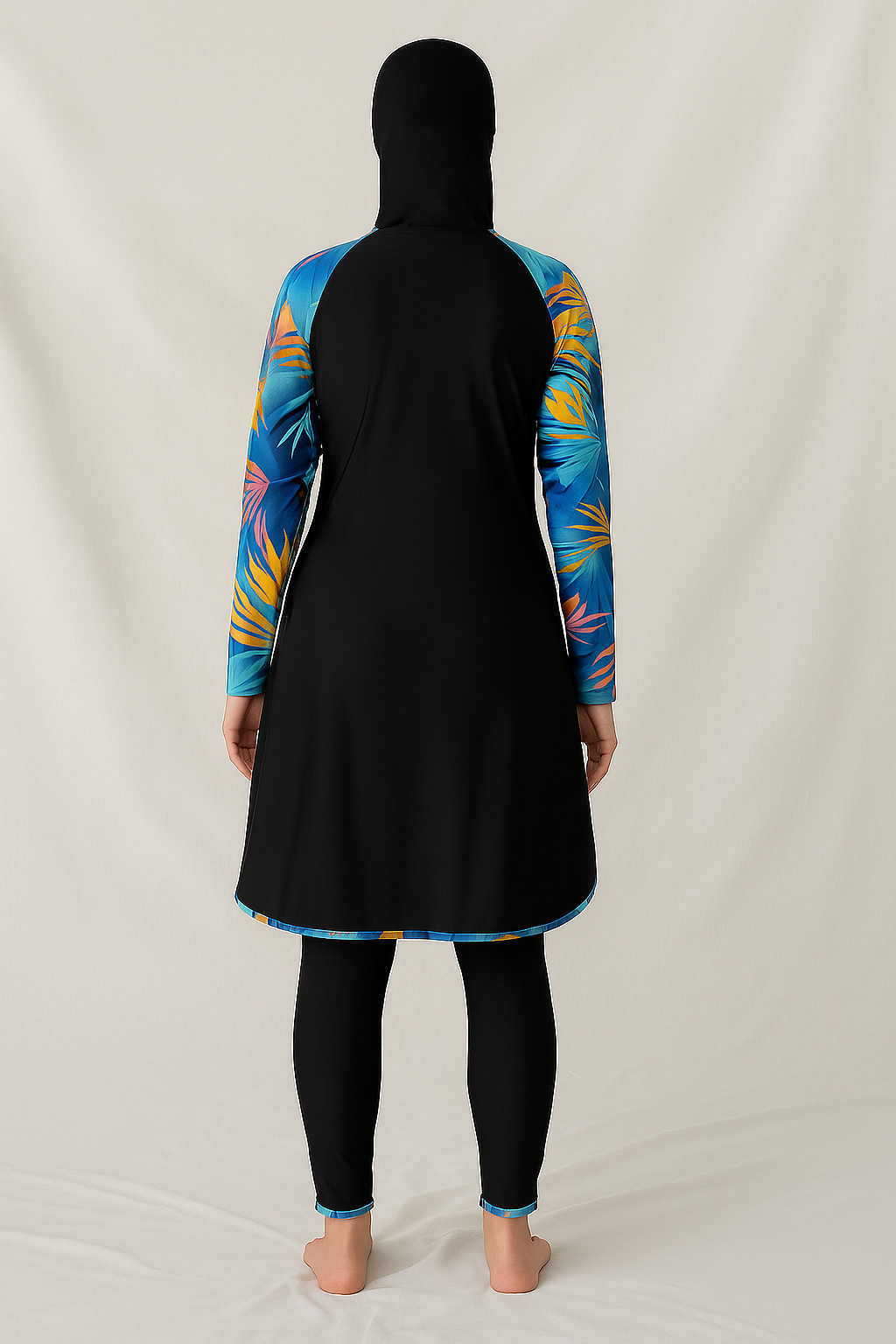 Burkini Hijab Tropical Noir & Bleu 3 pièces